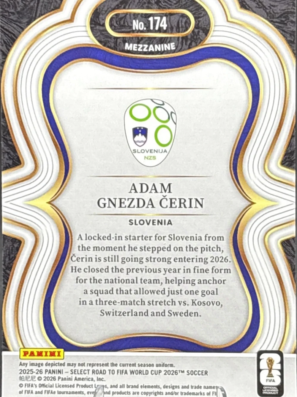 Panini Select Adam Gnezda Čerin Slovenia Rookie Soccer Trading Card